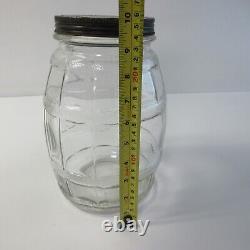 Antique 10 Inch Necco Candies Barrel Glass Jar with Lid country store display