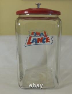 Antique 13 Large Lance Peanut Cracker Store Jar Heavy Glass 2 Logo with Metal Lid