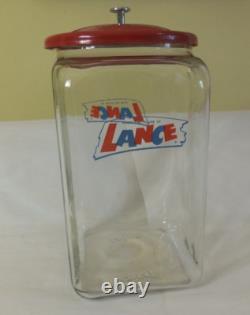 Antique 13 Large Lance Peanut Cracker Store Jar Heavy Glass 2 Logo with Metal Lid