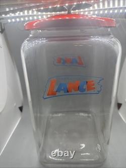 Antique 13 Large Lance Peanut Cracker Store Jar Heavy Glass 2 Logo with Metal Lid