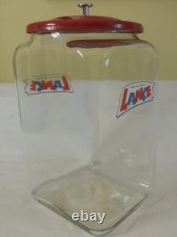 Antique 13 Large Lance Peanut Cracker Store Jar Heavy Glass 2 Logo with Metal Lid