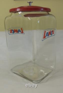 Antique 13 Large Lance Peanut Cracker Store Jar Heavy Glass 2 Logo with Metal Lid