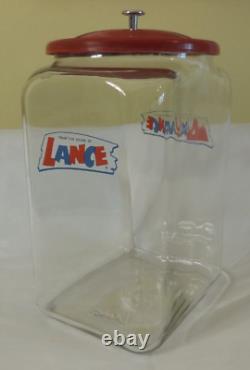 Antique 13 Large Lance Peanut Cracker Store Jar Heavy Glass 2 Logo with Metal Lid