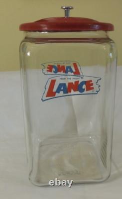 Antique 13 Large Lance Peanut Cracker Store Jar Heavy Glass 2 Logo with Metal Lid