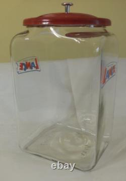 Antique 13 Large Lance Peanut Cracker Store Jar Heavy Glass 2 Logo with Metal Lid