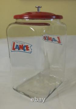 Antique 13 Large Lance Peanut Cracker Store Jar Heavy Glass 2 Logo with Metal Lid