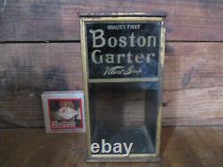 Antique 1915 Metal & Glass Boston Garters Display Case 1 Box Nos Garters