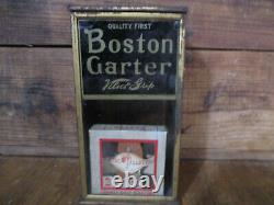 Antique 1915 Metal & Glass Boston Garters Display Case 1 Box Nos Garters