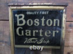 Antique 1915 Metal & Glass Boston Garters Display Case 1 Box Nos Garters