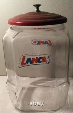 Antique Advertising Lance Glass Cookie Cracker Jar & Lid Store Display 13 Rare