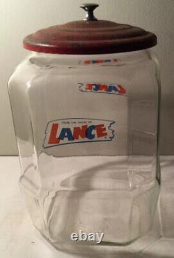 Antique Advertising Lance Glass Cookie Cracker Jar & Lid Store Display 13 Rare