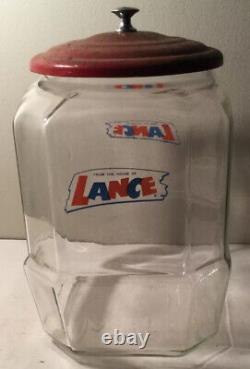 Antique Advertising Lance Glass Cookie Cracker Jar & Lid Store Display 13 Rare