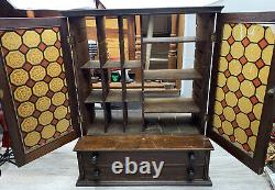 Antique Apothecary Cabinet Stained Glass Wood 2 Drawers Counter Display Store