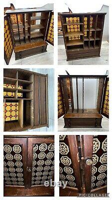 Antique Apothecary Cabinet Stained Glass Wood 2 Drawers Counter Display Store