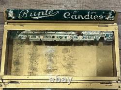 Antique BUNTE CANDY Store Display Advertising GENERAL STORE Tin & Glass RARE