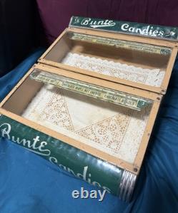 Antique BUNTE CANDY Store Display Advertising Tin/Glass GREAT CONDITION RARE