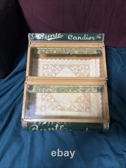 Antique BUNTE CANDY Store Display Advertising Tin/Glass GREAT CONDITION RARE
