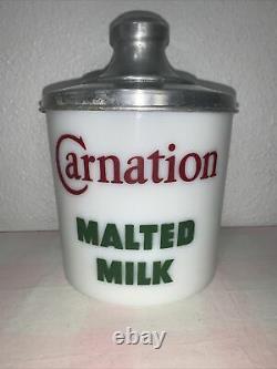 Antique Carnation Malted Milk Counter Milk Glass Jar