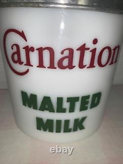 Antique Carnation Malted Milk Counter Milk Glass Jar