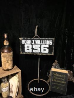 Antique Chip Glass Sign 856 NOAH J WILLIAMS Salesman Sample Scalloped Edge