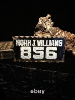 Antique Chip Glass Sign 856 NOAH J WILLIAMS Salesman Sample Scalloped Edge