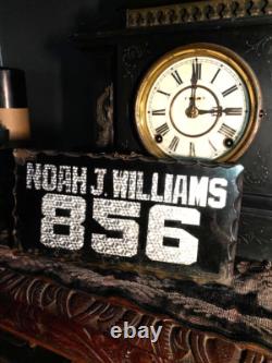 Antique Chip Glass Sign 856 NOAH J WILLIAMS Salesman Sample Scalloped Edge