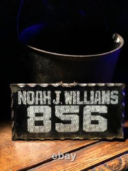 Antique Chip Glass Sign 856 NOAH J WILLIAMS Salesman Sample Scalloped Edge