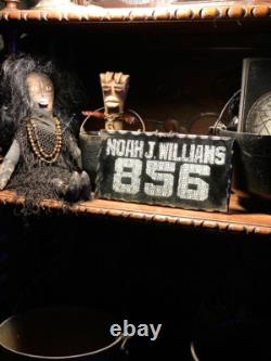 Antique Chip Glass Sign 856 NOAH J WILLIAMS Salesman Sample Scalloped Edge