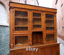 Antique Cigar Store Display Cabinet Apothecary Oak Wood and Glass Doors Brass