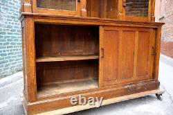 Antique Cigar Store Display Cabinet Apothecary Oak Wood and Glass Doors Brass