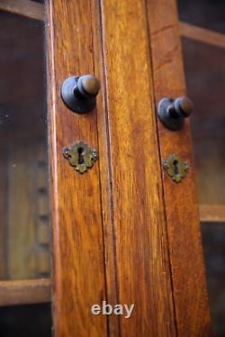 Antique Cigar Store Display Cabinet Apothecary Oak Wood and Glass Doors Brass