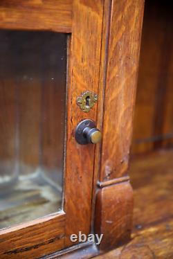 Antique Cigar Store Display Cabinet Apothecary Oak Wood and Glass Doors Brass