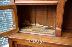 Antique Cigar Store Display Cabinet Apothecary Oak Wood and Glass Doors Brass