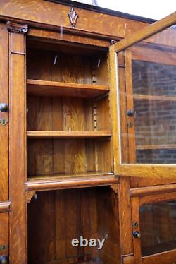 Antique Cigar Store Display Cabinet Apothecary Oak Wood and Glass Doors Brass