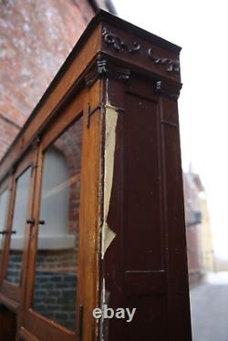 Antique Cigar Store Display Cabinet Apothecary Oak Wood and Glass Doors Brass