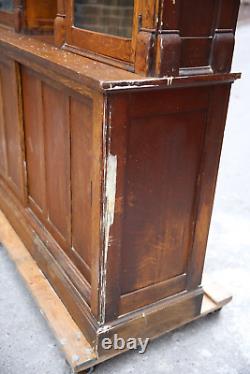 Antique Cigar Store Display Cabinet Apothecary Oak Wood and Glass Doors Brass