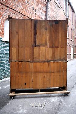 Antique Cigar Store Display Cabinet Apothecary Oak Wood and Glass Doors Brass