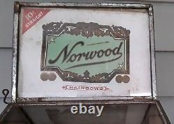 Antique Cigar Store Tin & Glass Counter Display Case with Norwood Cigar Ad