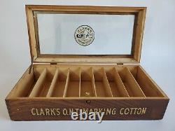 Antique Clarks Store Display Wood Glass Box O. N. T. Marking Cotton EXCELLENT