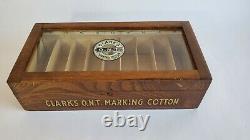 Antique Clarks Store Display Wood Glass Box O. N. T. Marking Cotton EXCELLENT
