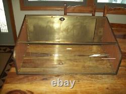 Antique Curved Glass, Brass & Wood Mercantile Store Display Case Displays Well