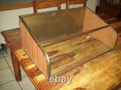 Antique Curved Glass, Brass & Wood Mercantile Store Display Case Displays Well