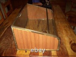 Antique Curved Glass, Brass & Wood Mercantile Store Display Case Displays Well