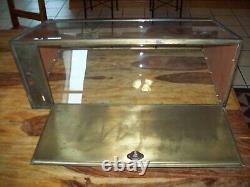 Antique Curved Glass, Brass & Wood Mercantile Store Display Case Displays Well