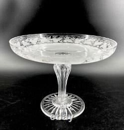 Antique Cut Glass Pedestal Cake Stand Plate Store Display Etched Ivy England