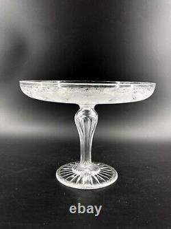 Antique Cut Glass Pedestal Cake Stand Plate Store Display Etched Ivy England