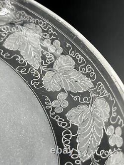 Antique Cut Glass Pedestal Cake Stand Plate Store Display Etched Ivy England