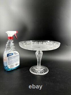 Antique Cut Glass Pedestal Cake Stand Plate Store Display Etched Ivy England