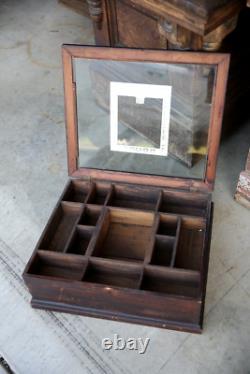 Antique Drug Store Countertop Glass Display Case Wood Apothecary Cabinet Vintage