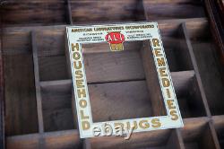 Antique Drug Store Countertop Glass Display Case Wood Apothecary Cabinet Vintage